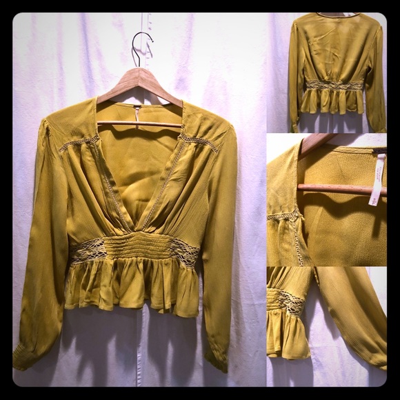 Free People peplum deep v-neck top - Picture 1 of 6